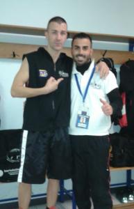 Filippo Piantanida, atleta Elite della Boxe Galliate, a Biella con il tecnico accompagnatore Giuseppe Virton.